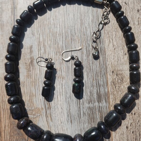 Jay King DTR mine finds Black Opal Necklace and earrings set 925 Sterling Silver - Picture 11 of 16